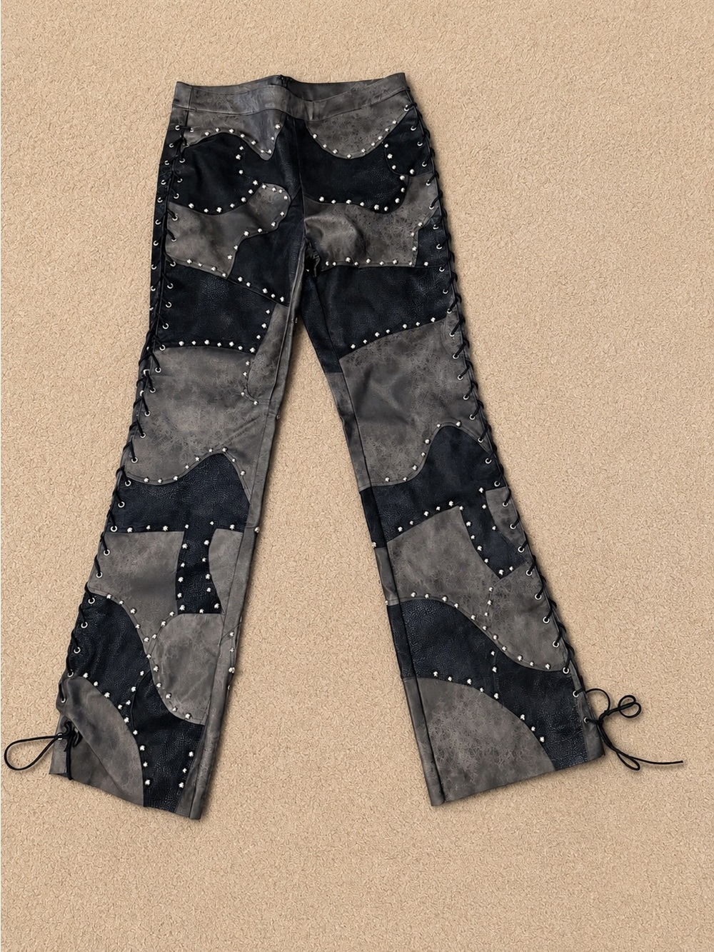 Black & Gray Patchwork Studded Women's Jeans